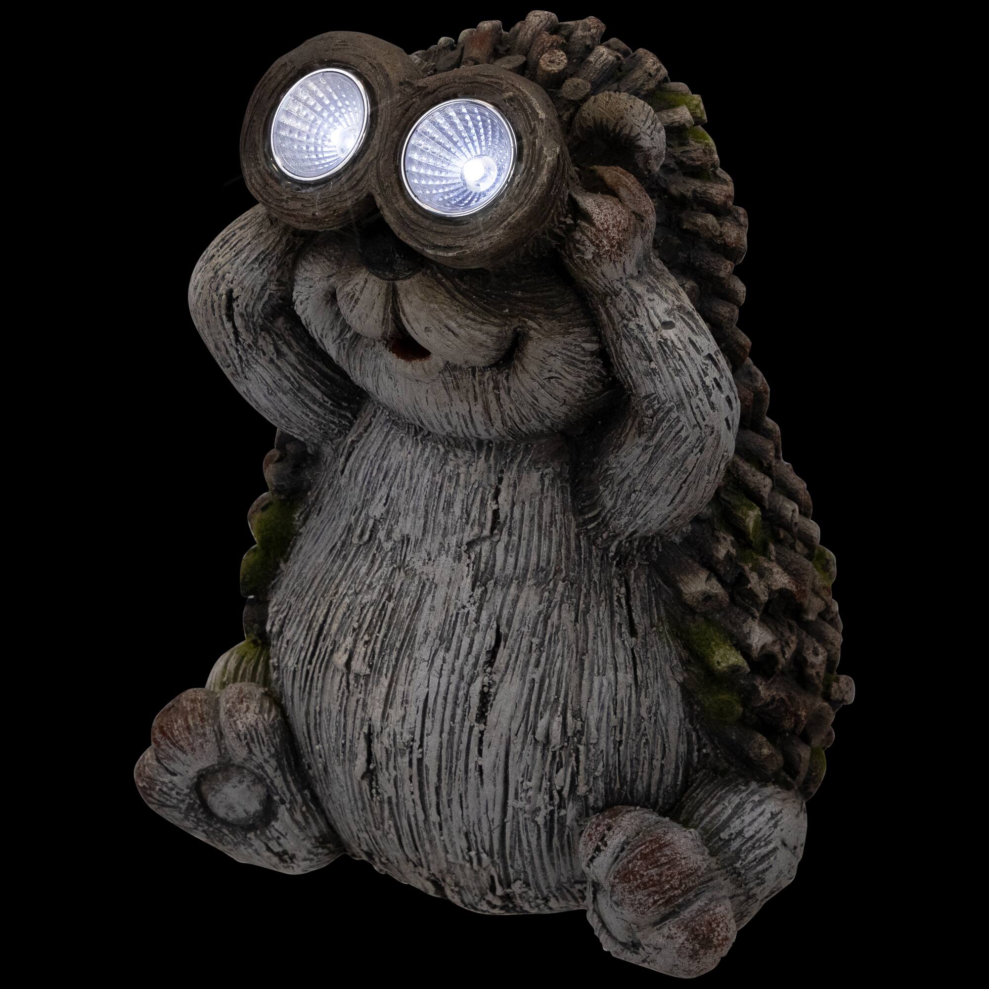 Alt View 3. Northlight - Hedgehog with Binoculars Outdoor Solar Lighted Garden Statue - 11.5" - Gray.