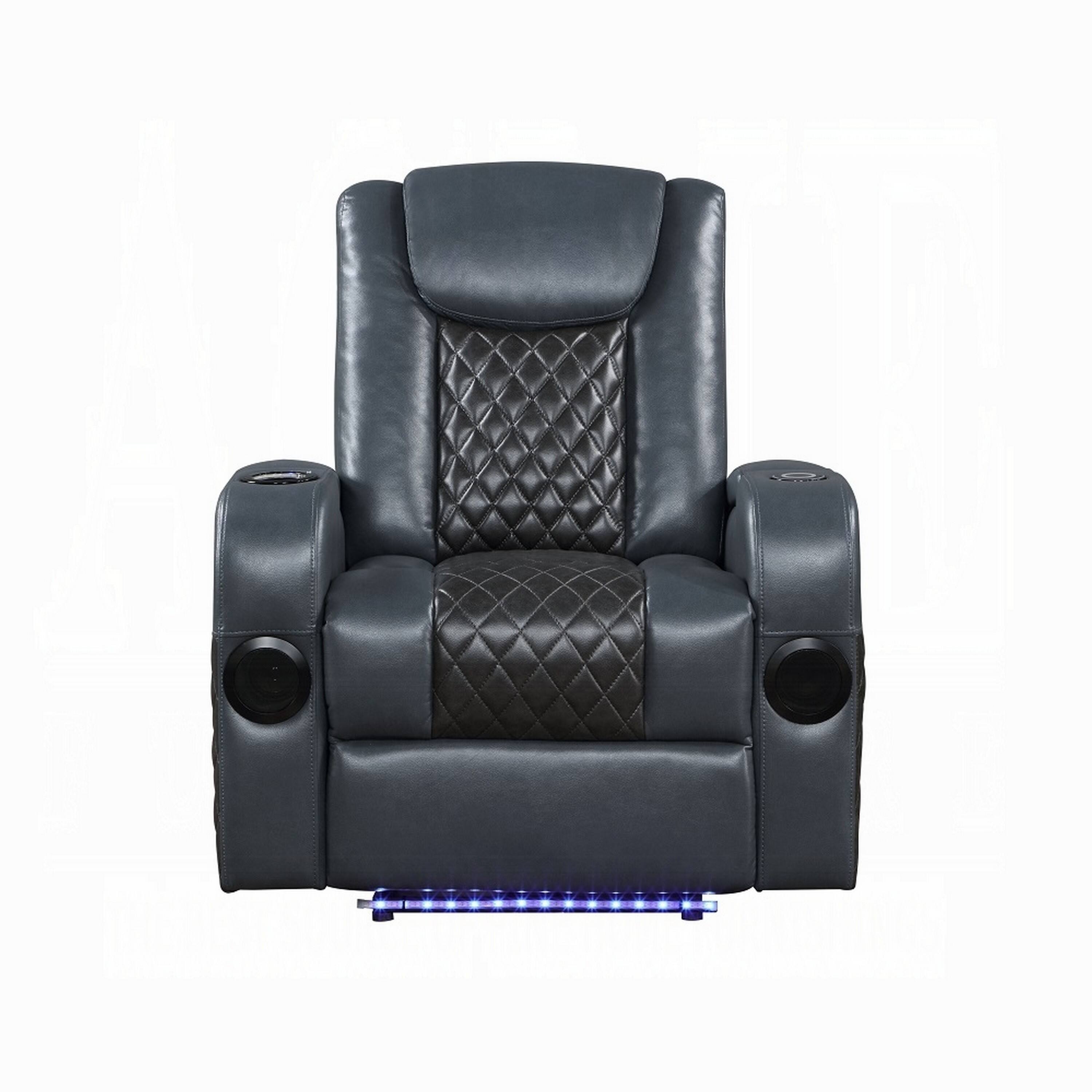 Angle. Manhattan Lane - Liza Power Motion Recliner Chair, tooth  Faux Leather - Gray, Black.