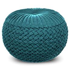 Front. Simpli Home - Grafton Velvet Round Pouf - Teal.