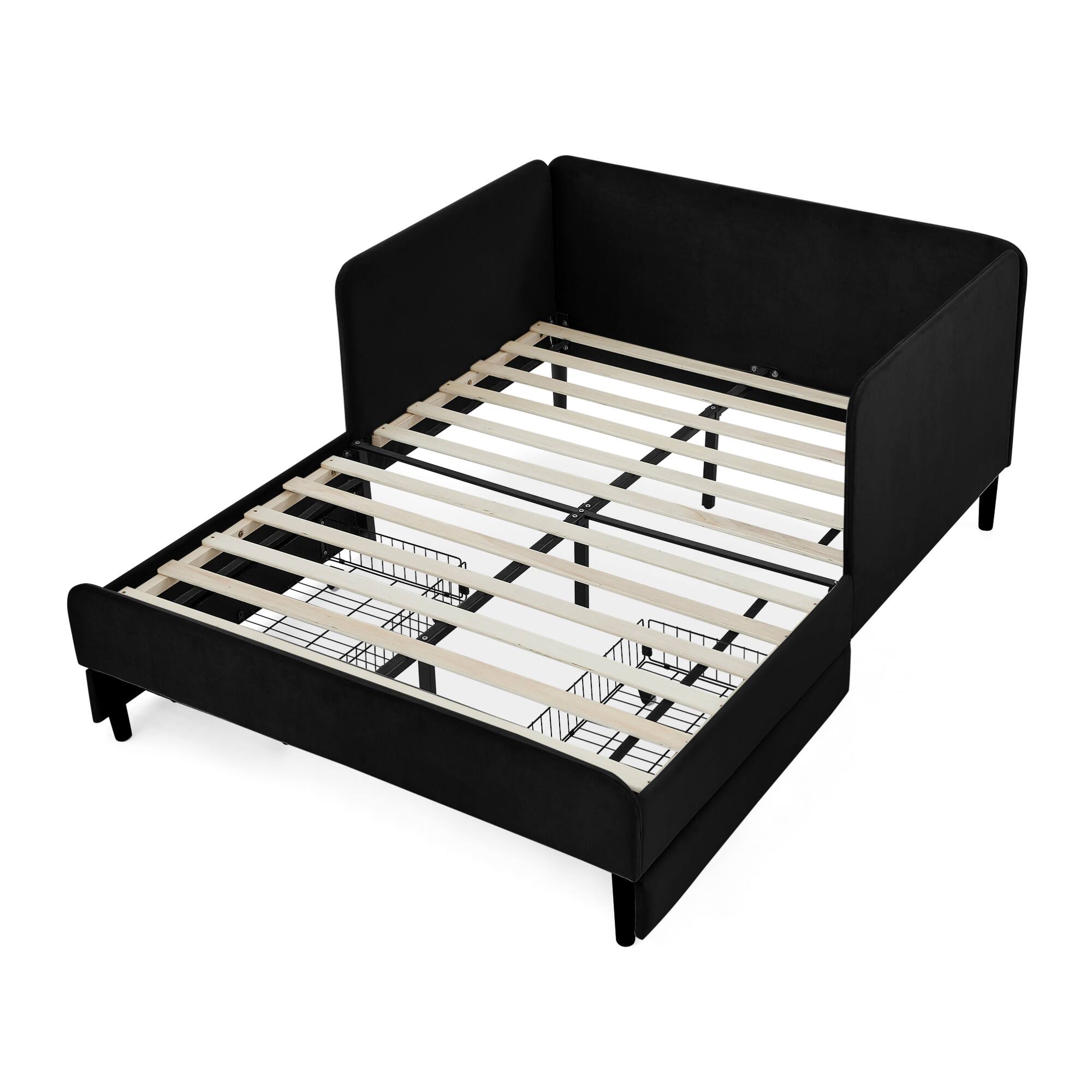Alt View 6. GOODSILO - Full Size Upholstered Platform Bed Frame with Storage Drawers and Adjustable Sofa Functionality - Black.