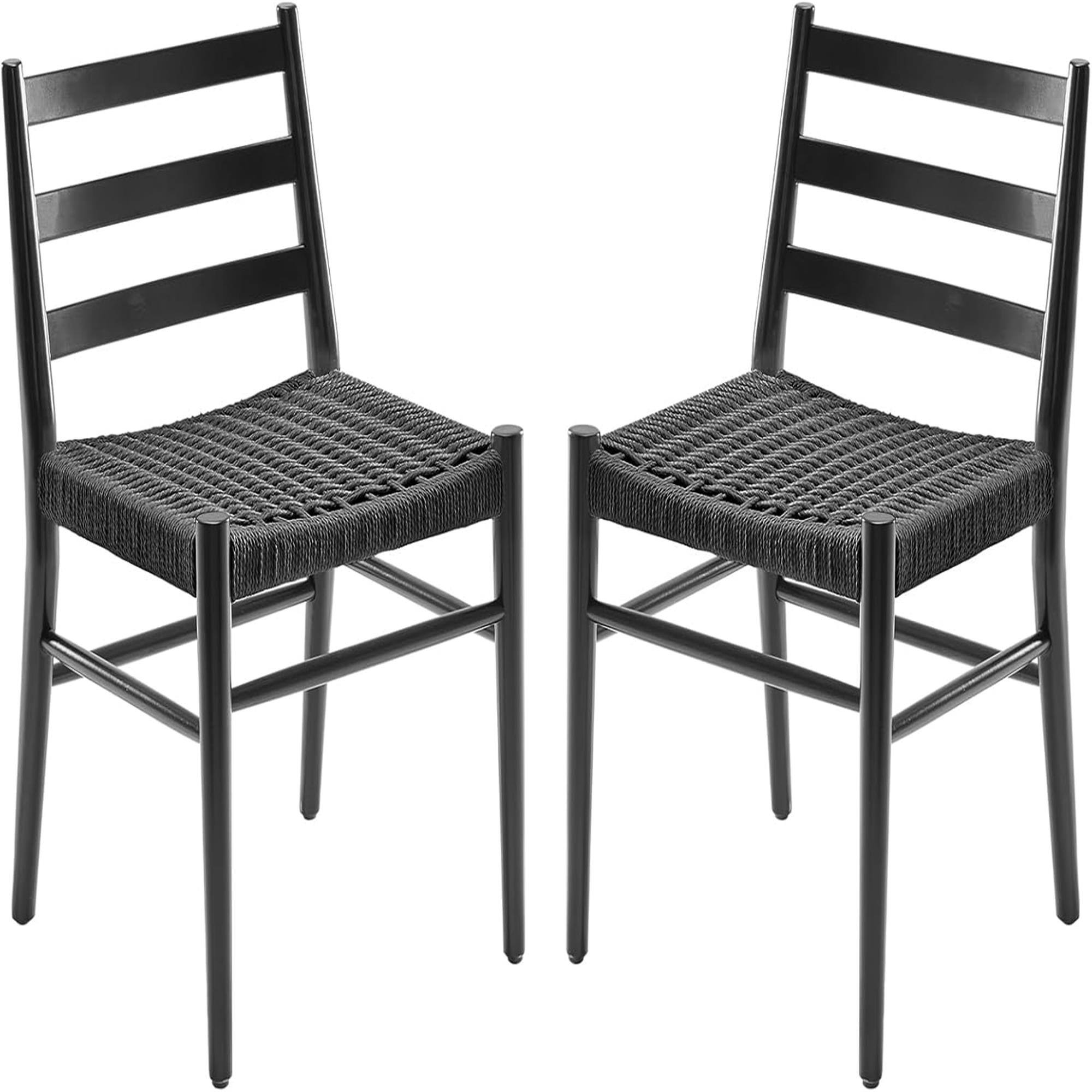 Boyel Living - Set of 2 Woven Rope Seat with Sturdy Metal Frame Mid Century Modern Dining Room Chairs for indoor - Black