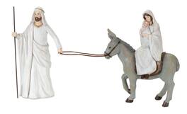 BreeBe - Holiday Family with Donkey and Baby Figurine 11"H - White, Grey, Brown