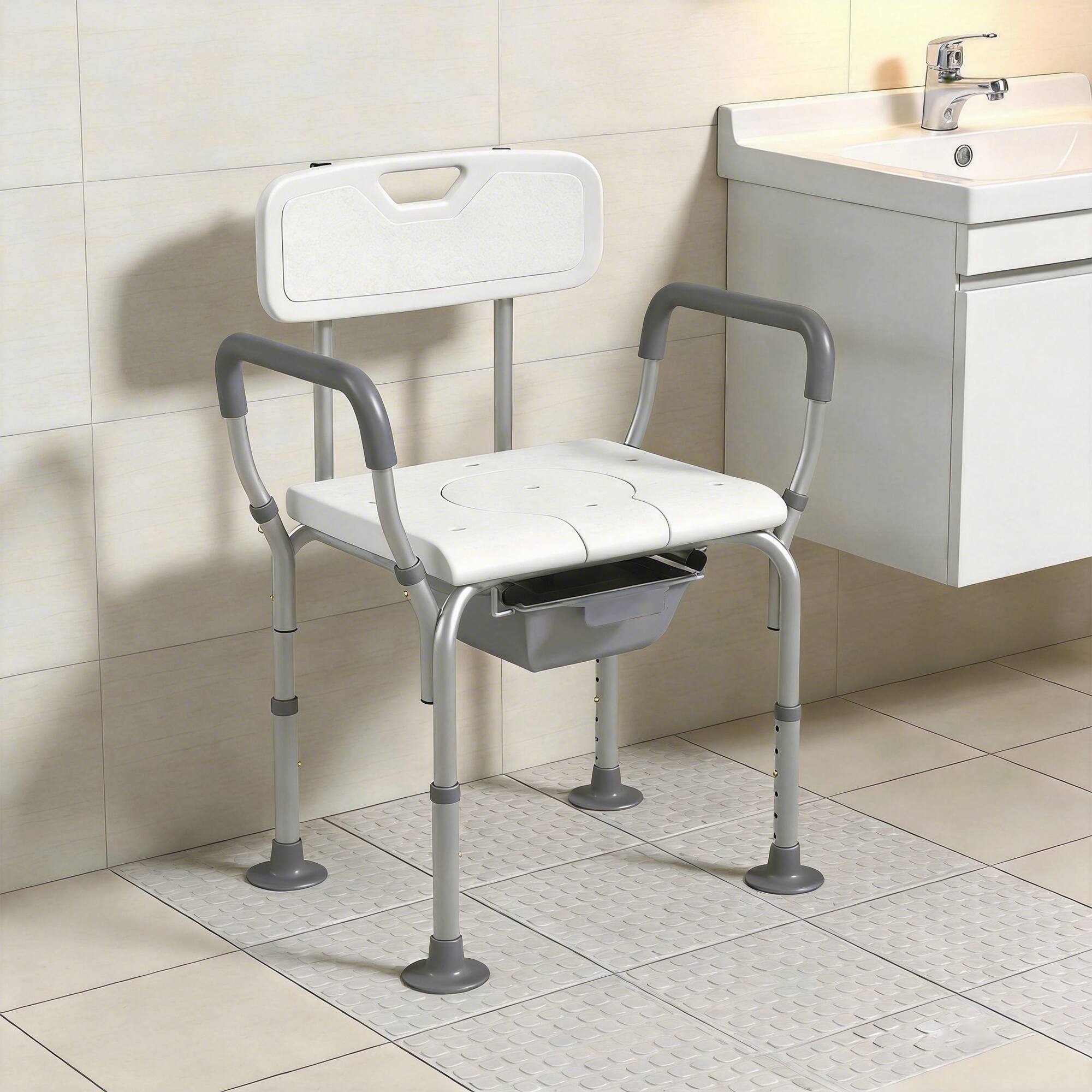 Alt View 1. Homcom - 3-in-1 Shower Chair with Handles and Footpads for Elderly - White.