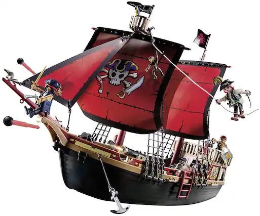 Front. Playmobil - Playmobil Pirates 70411 Skull Pirate Ship 132 Piece Set - Blue.