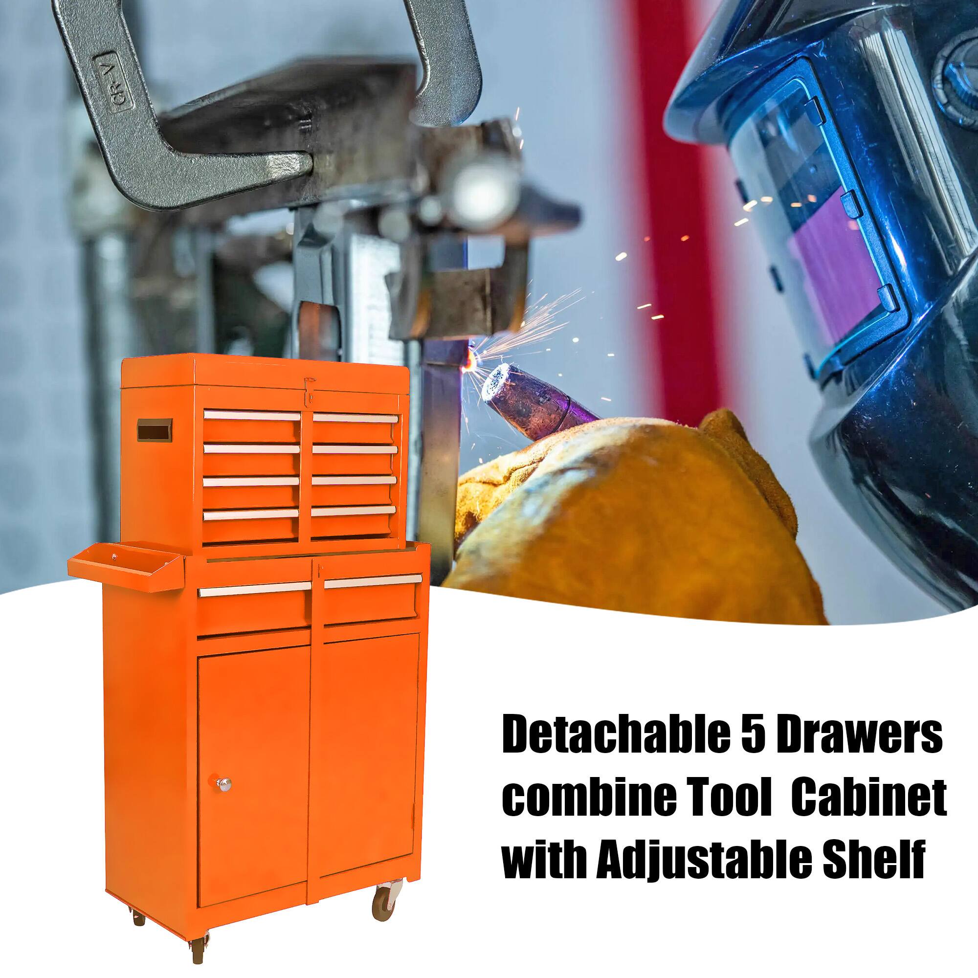 Detachable 5 Drawers combine Tool Cabinet with Adjustable Shelf