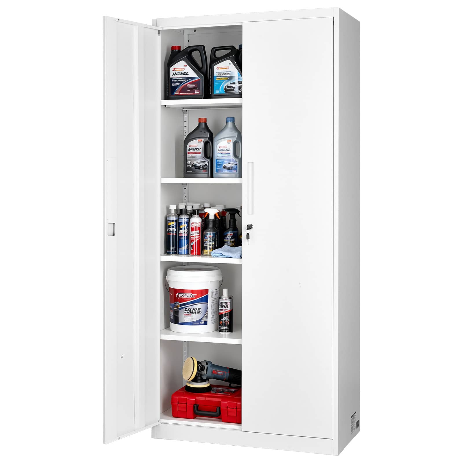 VEVOR - Metal Storage Cabinet, 68.9 in Lockable Steel Garage Cabinet with 4 Adjustable Shelves, 2 Magnetic Doors, 2 Keys - White