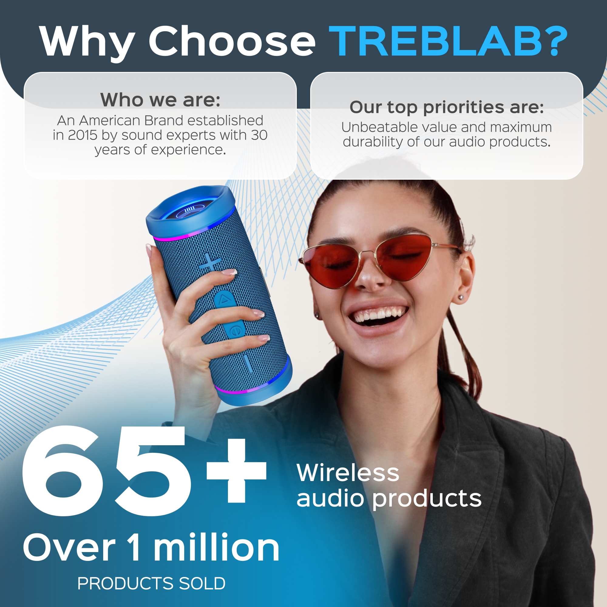 Why Choose TREBLAB?

Who we are:
An American Brand established in 2015 by sound experts with 30 years of experience.

Our top priorities are:
Unbeatable value and maximum durability of our audio products.

65+ Wireless audio products

Over 1 million PRODUCTS SOLD