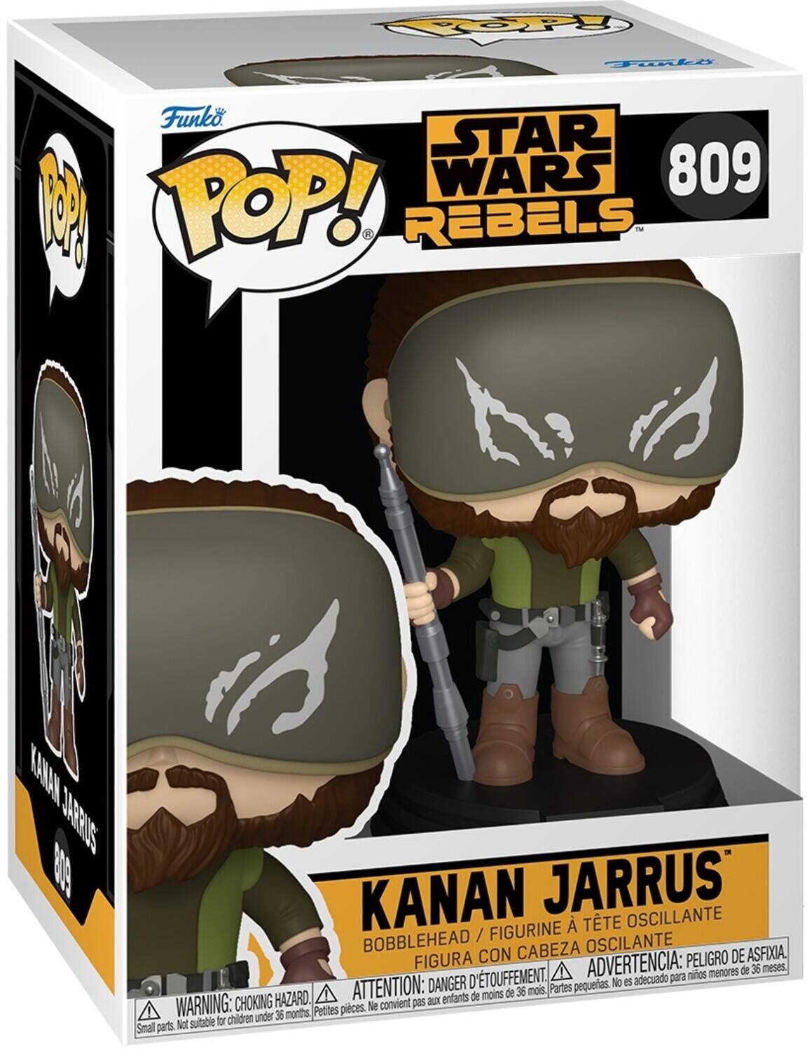 Funko POP!  
STAR WARS REBELS  
809  

Kanan Jarrus  
BOBBLEHEAD / FIGURINE À TÊTE OSCILLANTE  
FIGURA CON CABEZA OSCILANTE  
ADVERTENCIA: PELIGRO DE ASFIXIA.  
ATTENTION: DANGER D'ÉTOUFFEMENT.  
WARNING: CHOKING HAZARD.  
Not suitable for children under 36 months.  
Petites pièces. Ne convient pas aux enfants de moins de 36 mois.  
Small parts. Not suitable for children under 36 months.
