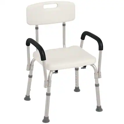 Front. Homcom - Shower Chair, Mobility Medical Grade Bath Chair, Adjustable Shower Bench with Removable Armrests for Seniors, Handicap - White.