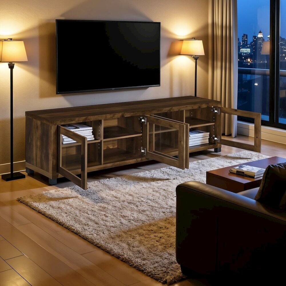 Alt View 1. FurniFact - Spacious 79-Inch TV Table – Long TV Stand for Living Room, Green - Brown.