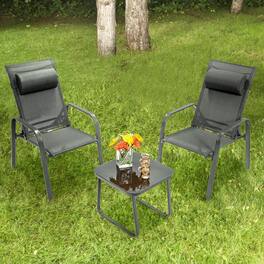 Costway - 3PCS Patio Bistro Furniture Set Adjustable Back Stackable Chairs - Gray