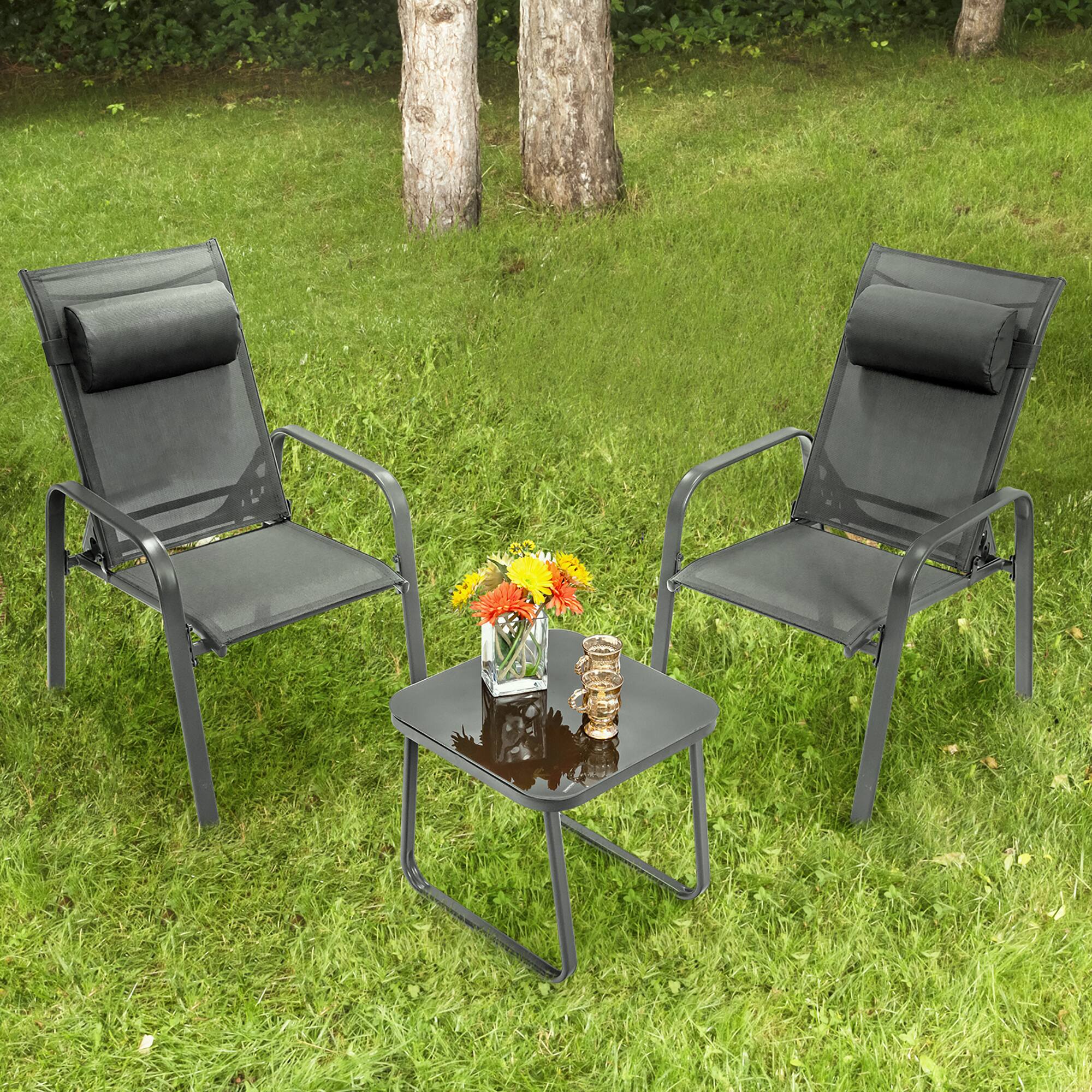 Alt View 1. Costway - Costway 3PCS Patio Bistro Furniture Set Adjustable Back Stackable Chairs - Grey.