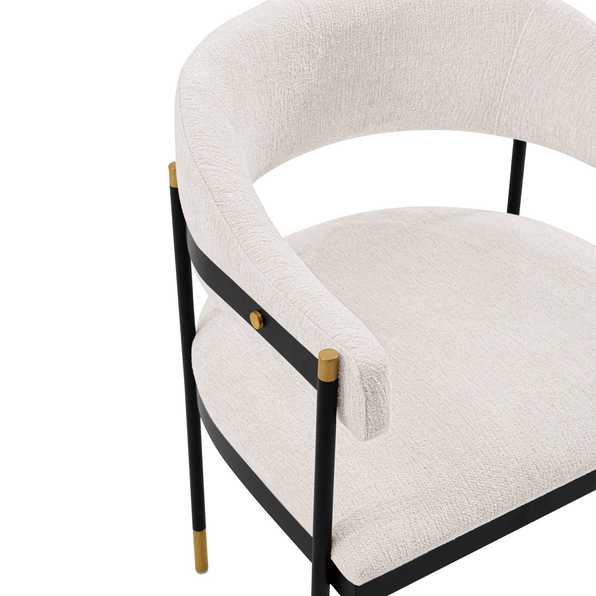 Alt View 1. Manhattan Comfort - Lia Modern Metal Chenille Dining Chair with Arms - Set of 2 - Cream.