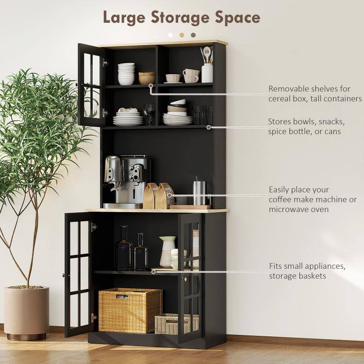 Large Storage Space

- Removable shelves for cereal box, tall containers
- Stores bowls, snacks, spice bottle, or cans
- Easily place your coffee make machine or microwave oven
- Fits small appliances, storage baskets