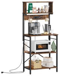 Bestier - 60-inch 5-Tier Kitchen Bakers Rack with 3 Outlets 8 S-Hooks Microwave Cart - Rustic Brown