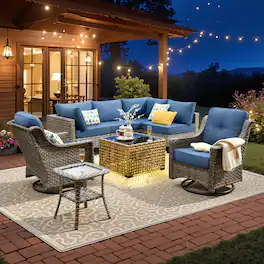 Ovios - 8 PCS Patio Furniture Set Outdoor Sectional Sofa Couch Swivel Chairs with Solar Coffee Table - Denim Blue
