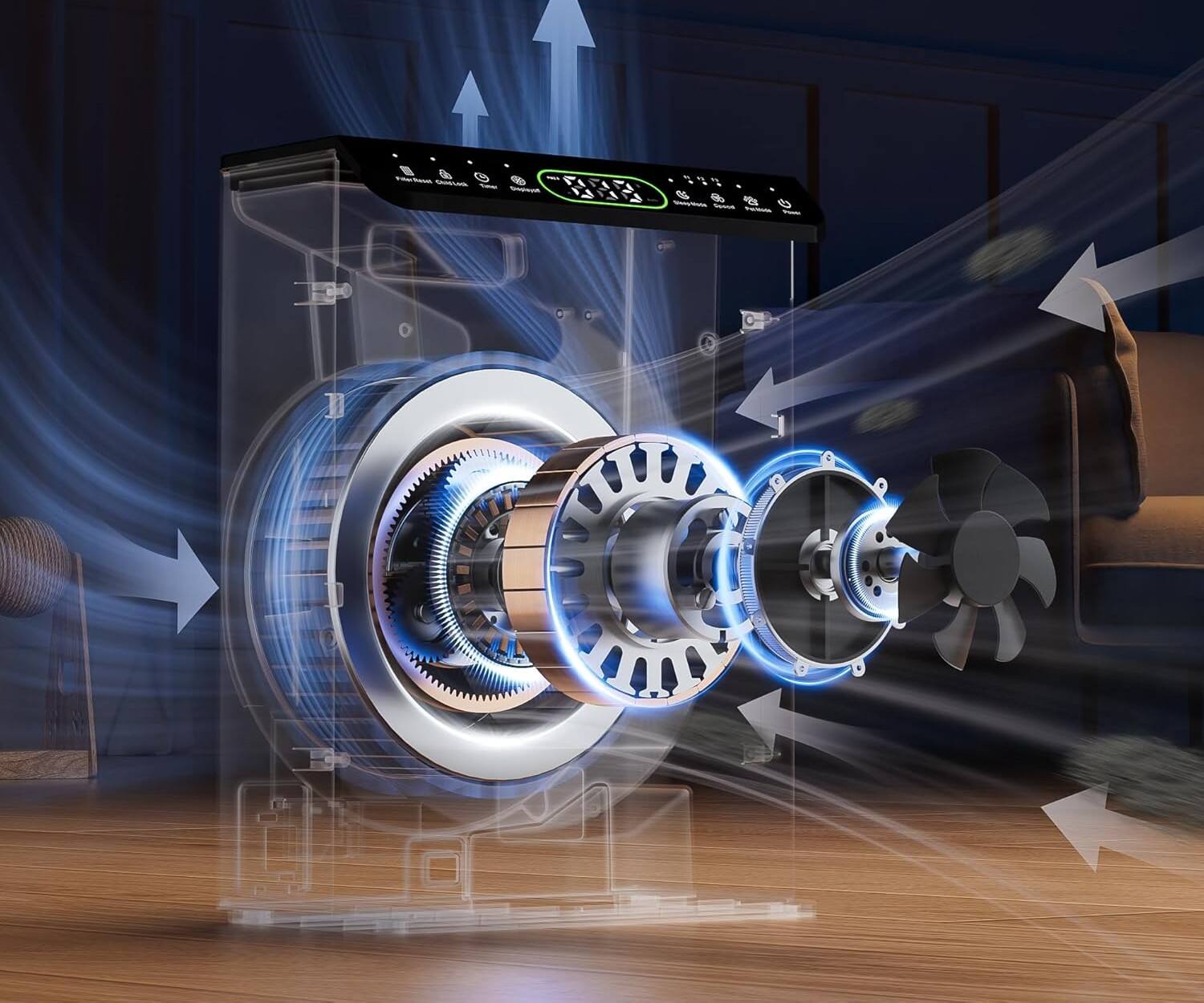 Alt View 1. FINEAK - Air Purifier-Clean Air for Large Homes, Pets & Aromatherapy - Black.