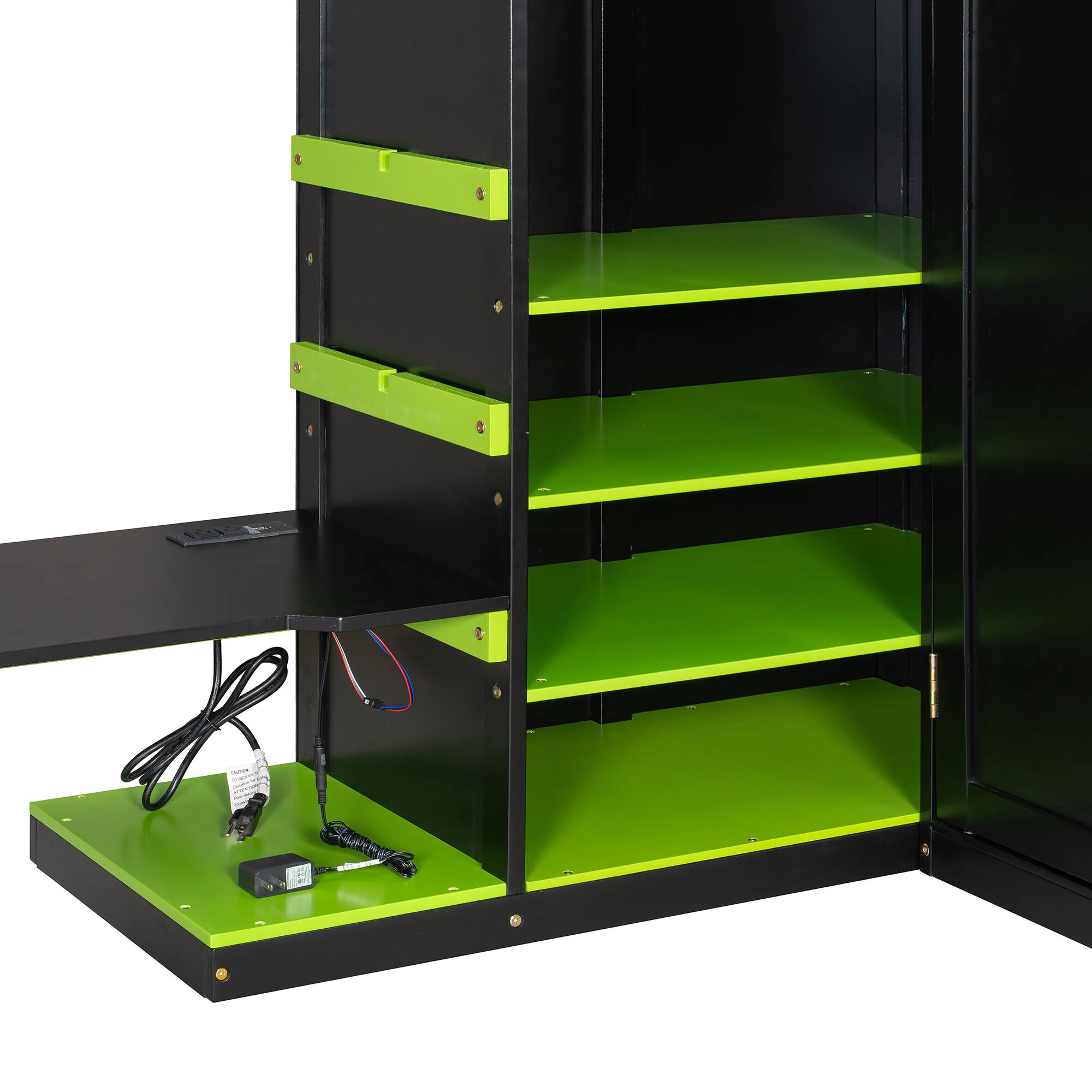 Alt View 5. Anysun - Full Size Wood Loft Bed with Desk, Multi-storage Shelves,USB and RGB Light - Green.