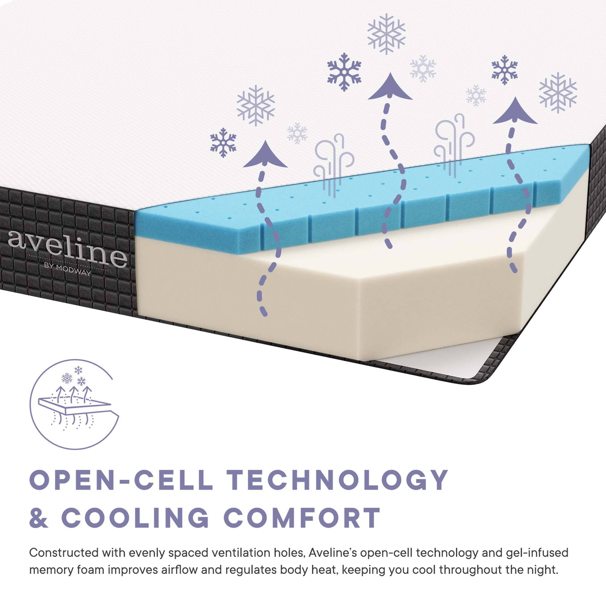 Aveline by Modway

Open-Cell Technology & Cooling Comfort

Constructed with evenly spaced ventilation holes, Aveline's open-cell technology and gel-infused memory foam improves airflow and regulates body heat, keeping you cool throughout the night.