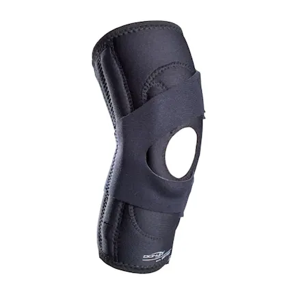 Front. DonJoy - DonJoy Lateral J Patella Knee Support Brace with Hinge: Drytex, Right Leg, Large - Black.