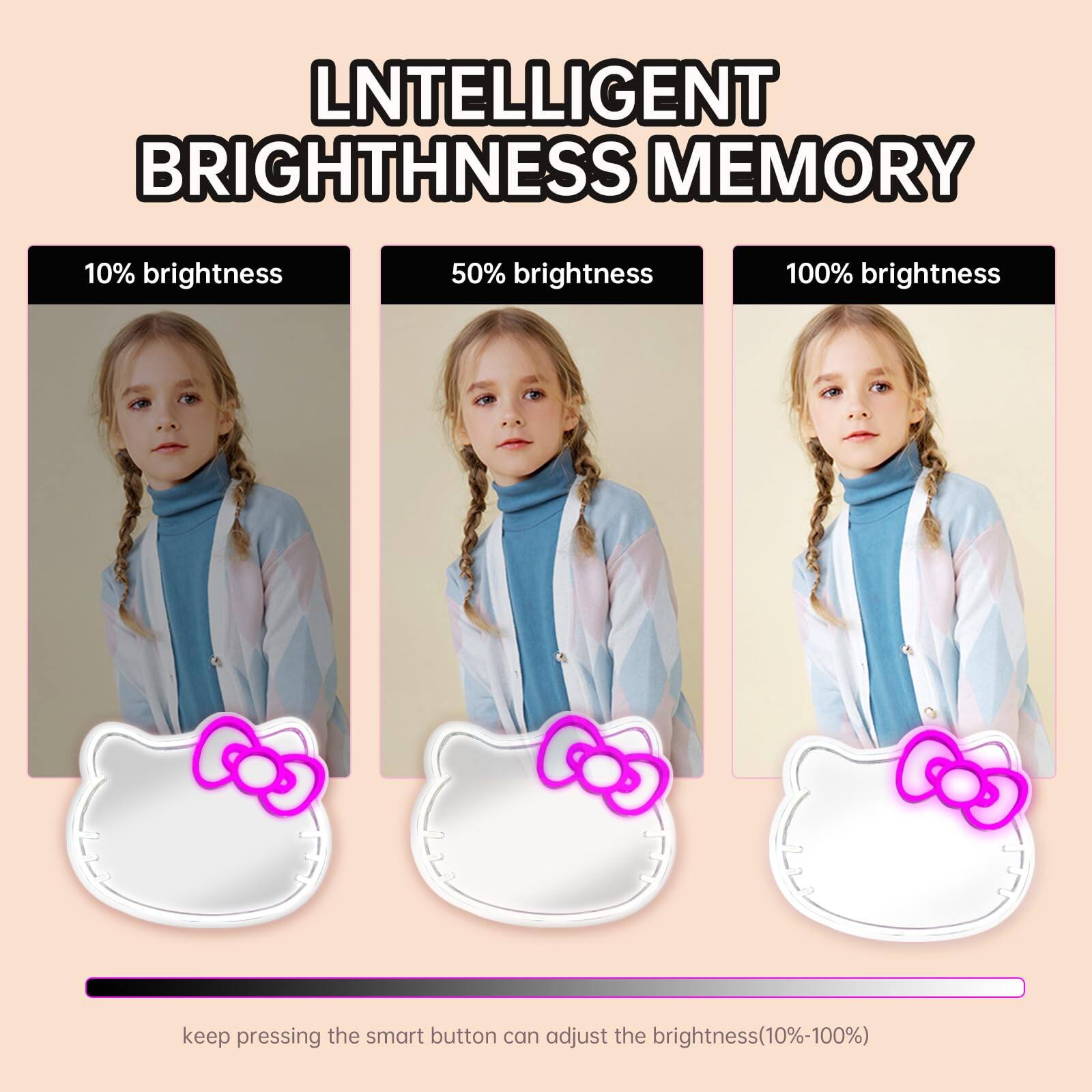 INTELLIGENT BRIGHTNESS MEMORY

10% brightness  
50% brightness  
100% brightness  

keep pressing the smart button can adjust the brightness (10%-100%)