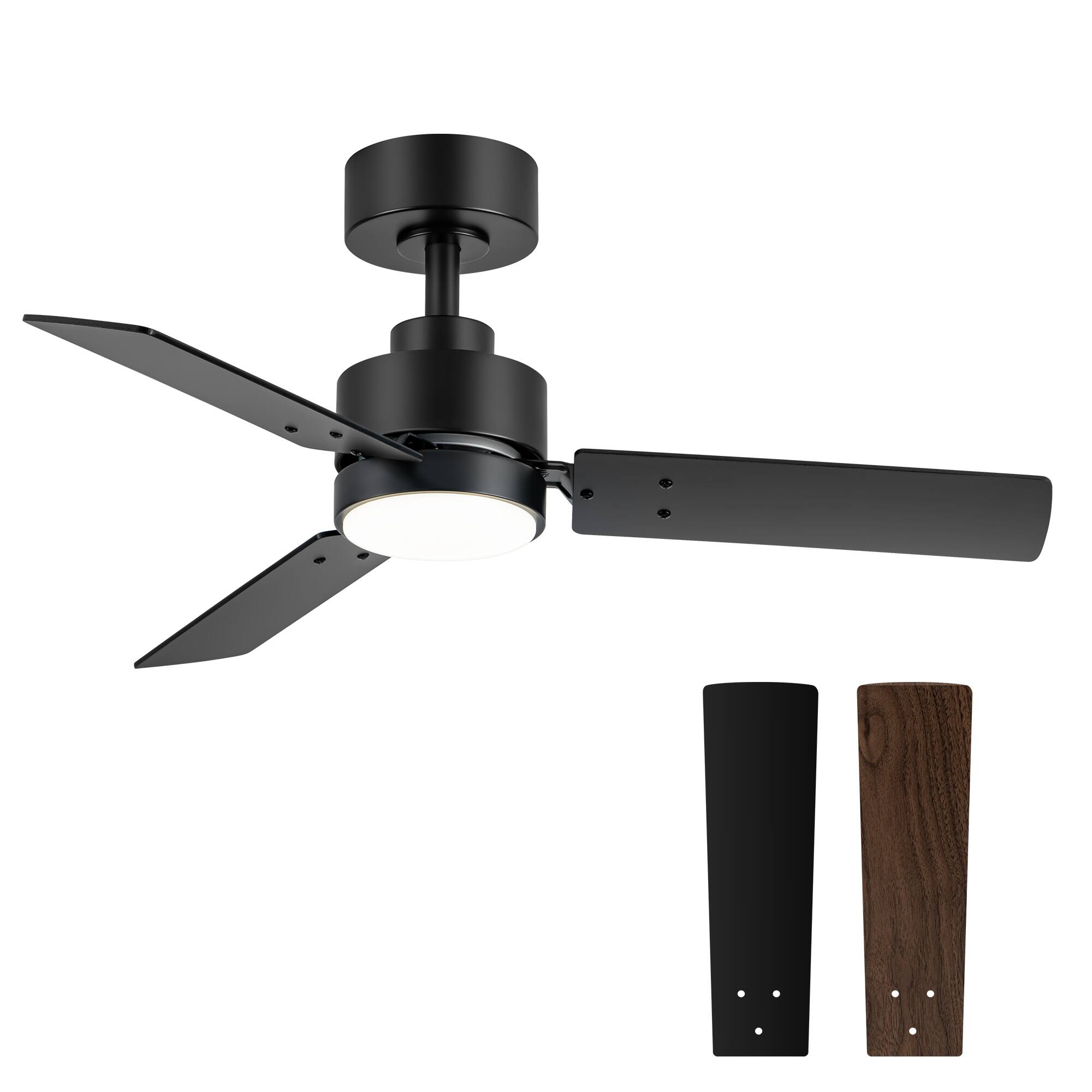 Alt View 9. Breezary - Breezary 36'' Ceiling Fan, 3-Color Light, 3 Dual-Finish Plywood Blades, DC Motor, 6-Speed Remote Control, 5-Inch Downrod - Matte Black and Dark Wood Grain + Light Wood Grain.