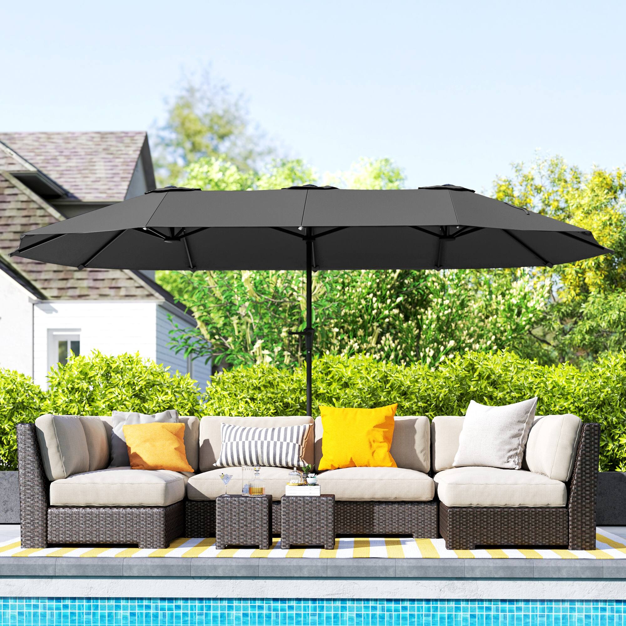 Angle. Outsunny - 13 ft. Extra Large Patio Umbrella, UPF30+ Double Umbrella Outdoor Patio with Easy Crank Handle, Vents for Garden, Pool - Dark Gray.