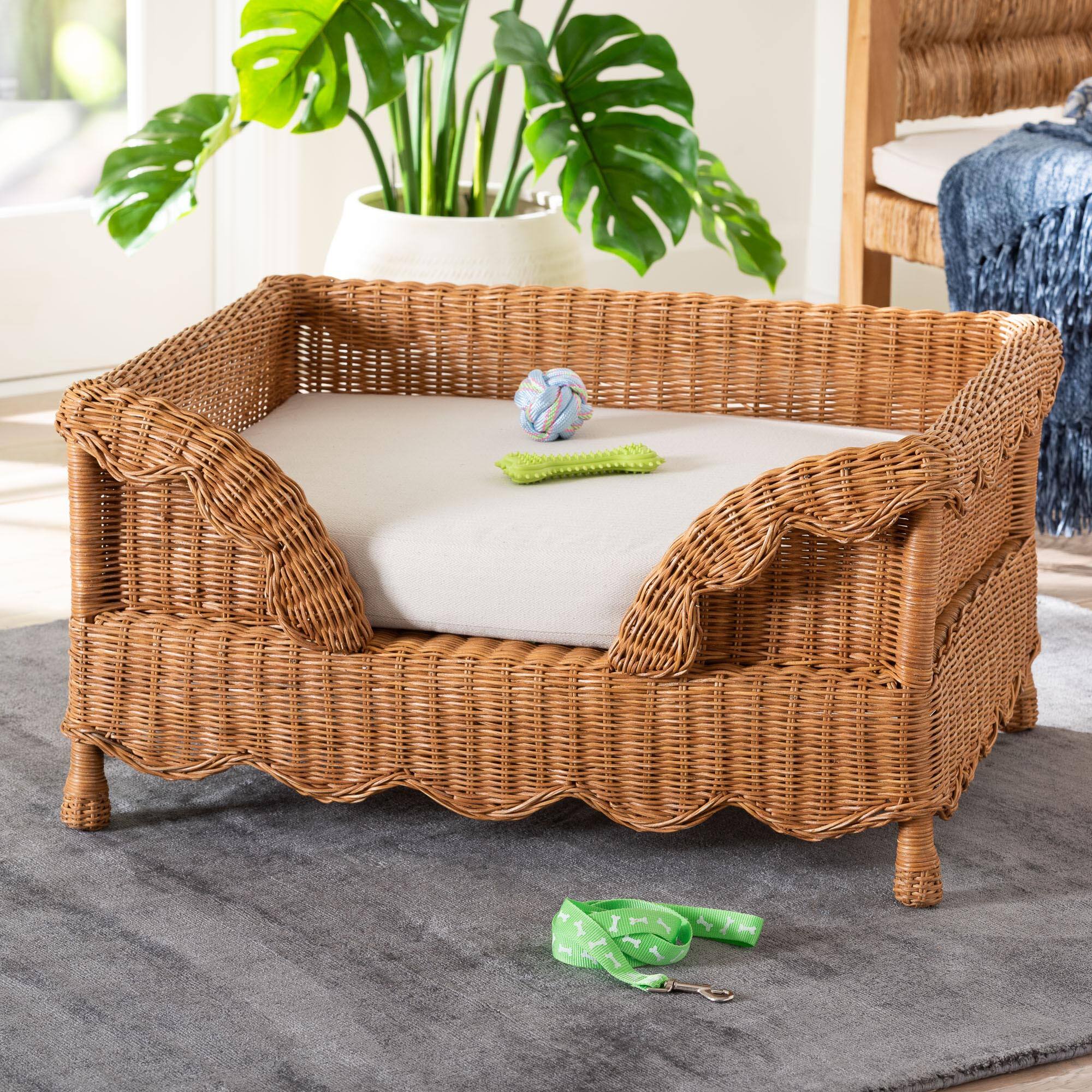 Alt View 4. bali & pari - Papina Natural Rattan Pet Bed - Handwoven Wicker Enclosed Lounge Bed for Dogs and Cats with Removable Cushion, 31.5" - Light Honey.