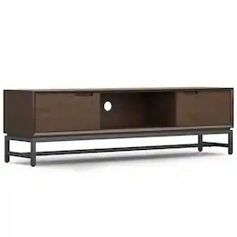Simpli Home - Banting SOLID HARDWOOD 72 inch Low TV Stand For TVs up to 80 inches - Walnut Brown