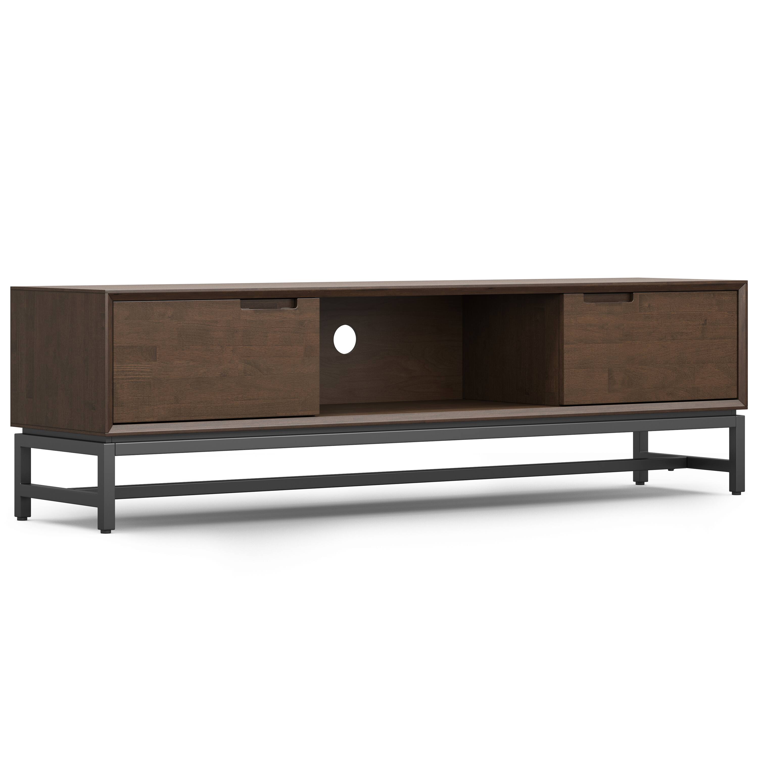 Front. Simpli Home - Banting SOLID HARDWOOD 72 inch Low TV Stand in Walnut Brown For TVs up to 80 inches - Walnut Brown.