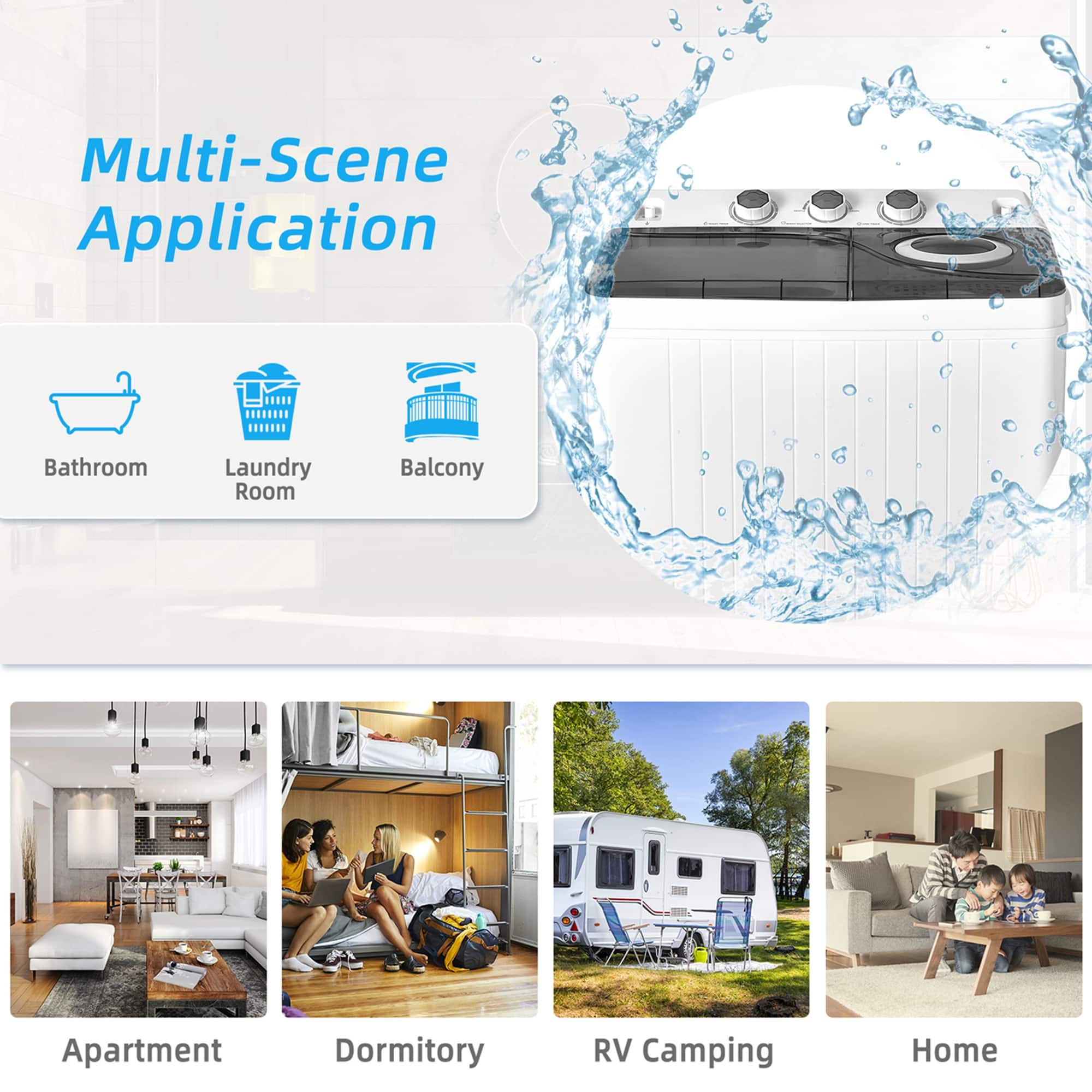 Multi-Scene Application Bathroom Laundry Room Balcony Apartment Dormitory RV Camping Home