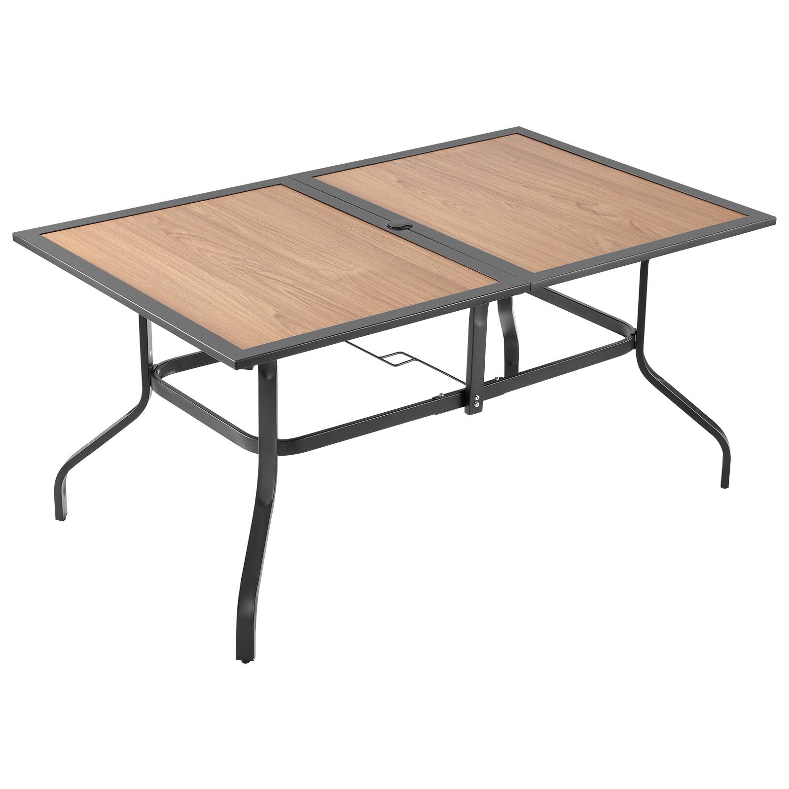 Alt View 5. VEVOR - Outdoor Patio Dining Table, 59 inch Long Rectangular Wood-Like Steel Slat Backyard Bistro Tables for 4-6 - Brown Wood Grain + Black.