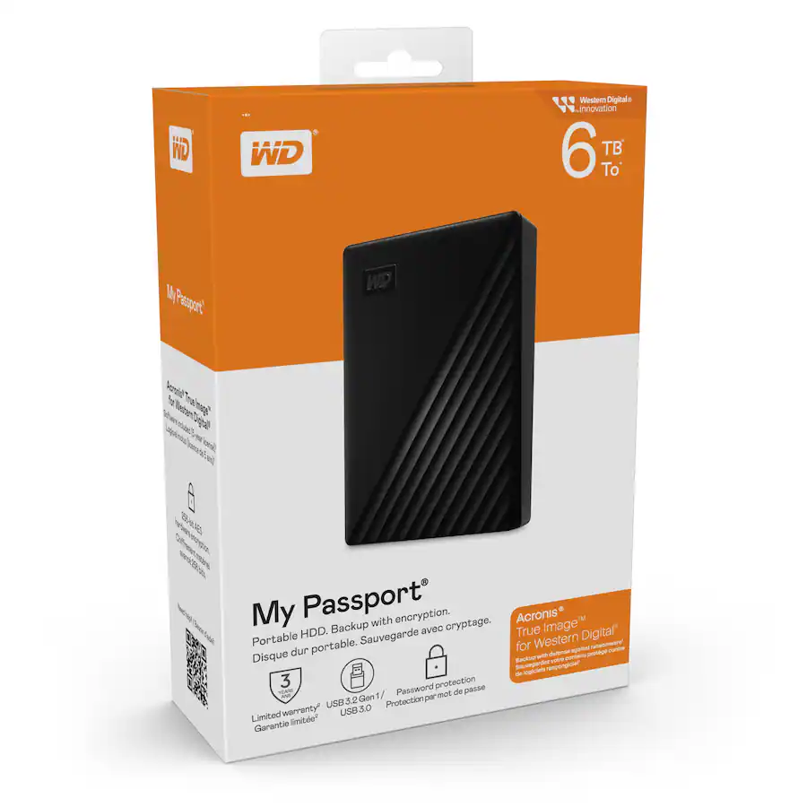 WD My Passport 6TB External USB 3.0 Portable Hard Drive Black ...