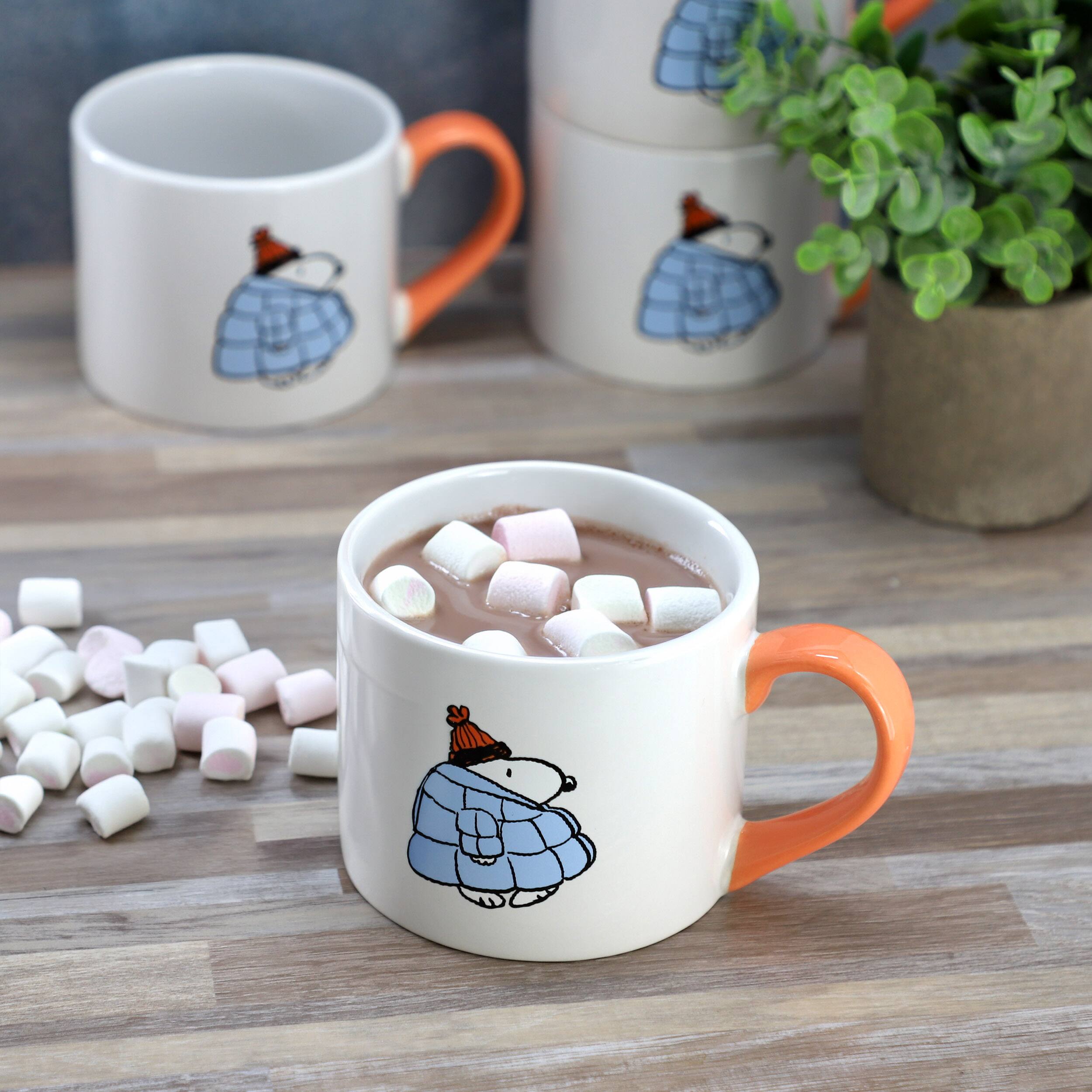 Back. Peanuts - Peanuts All Bundled Up 4 Piece 19 Ounce Stackable Stoneware Mug Set in Peach - $34.99.