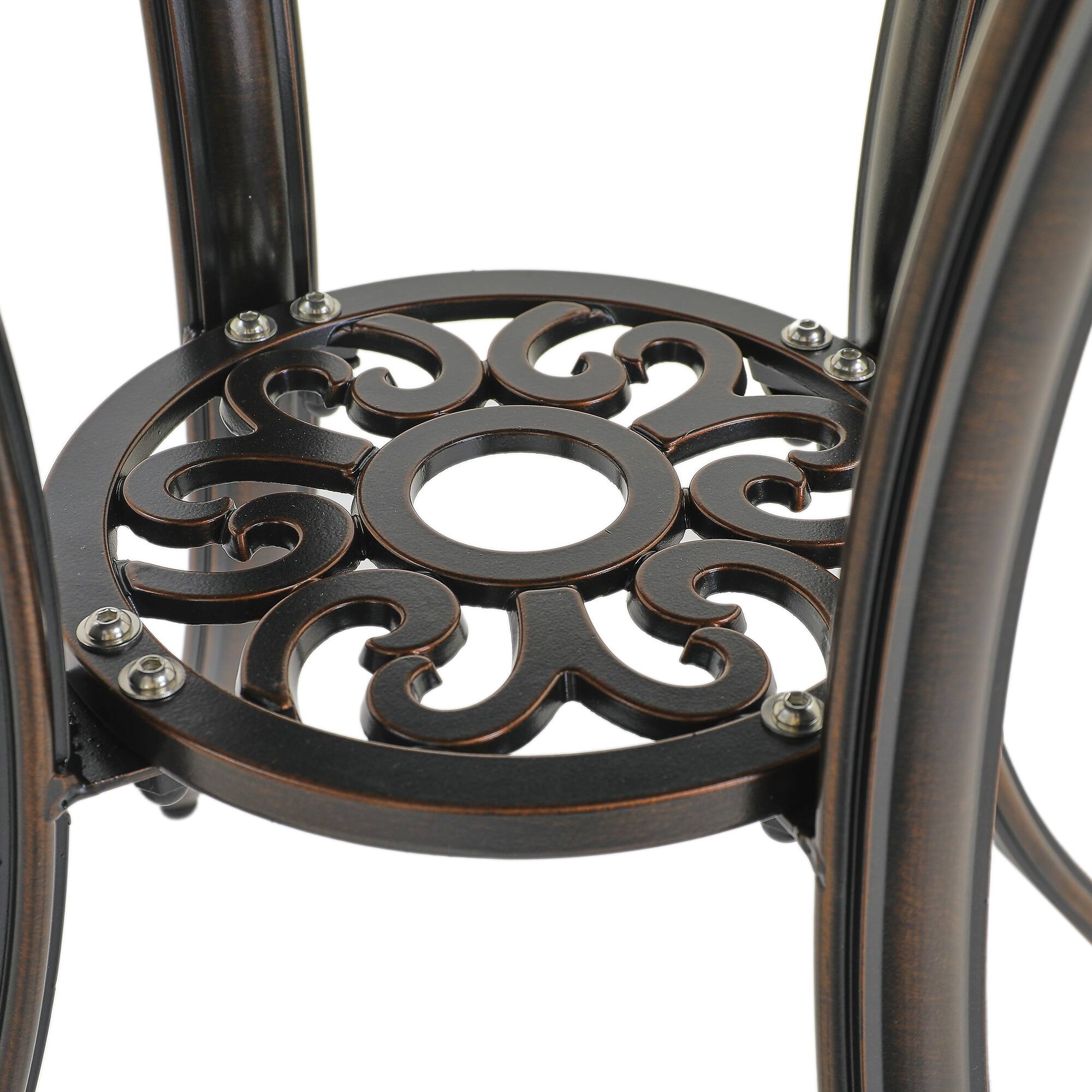 Alt View 2. Mondawe - Outdoor Cast Aluminum Round Table with Tiled Lattice Top - Bronze.