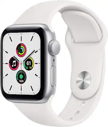 Front. Apple - Watch SE (2020) 1st Gen 44mm A2352 (GPS Only, No Cellular) - Silver.
