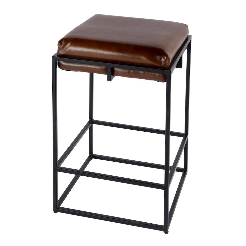 Back. Butler Specialty - 26 in. Seat Height Leather and Iron Backless Counter Height Stool with Footrest - Black,Brown.