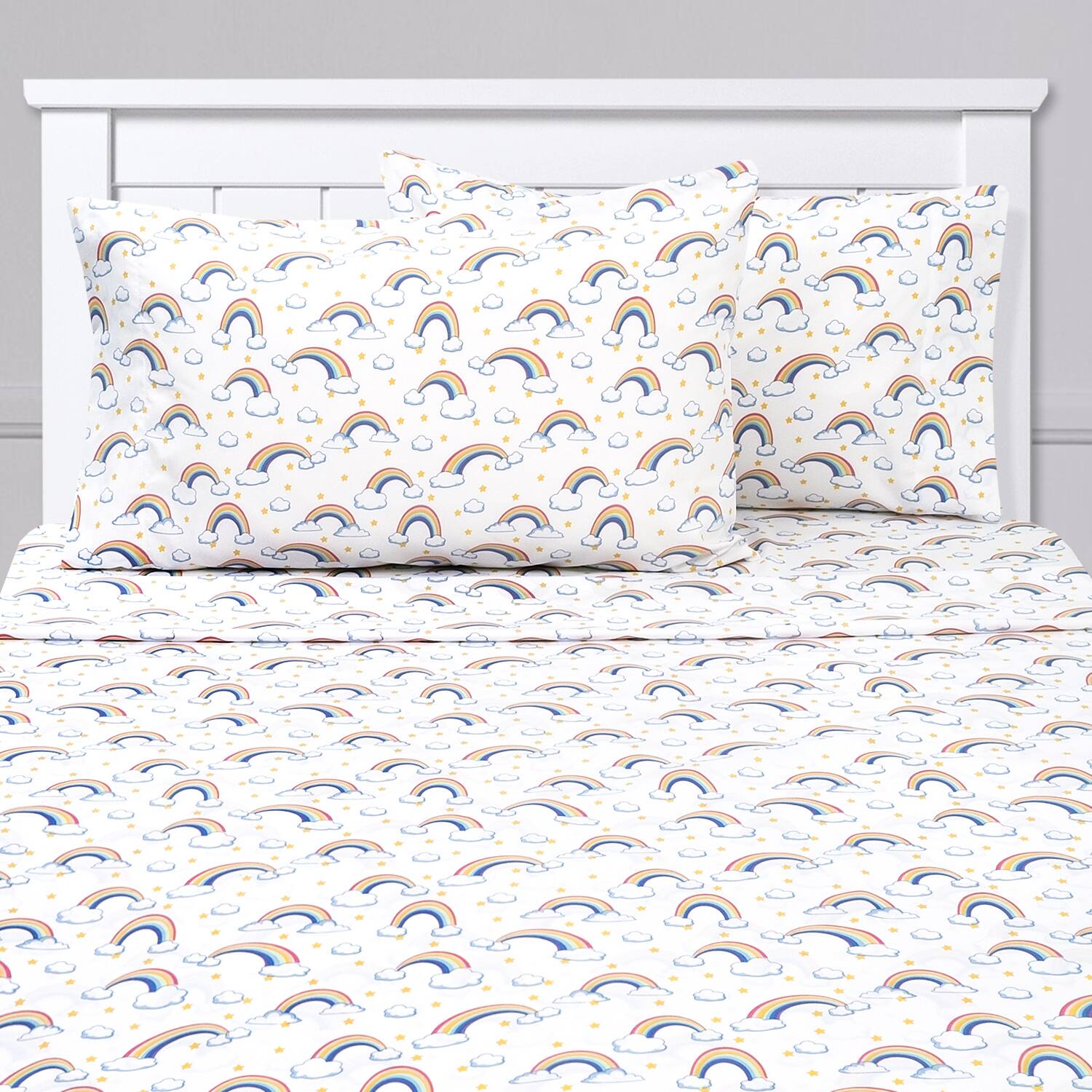 Angle. Sweet Home Collection - Kids' Printed Classic & Bright Ultra Soft Microfiber Sheet Sets - Twin XL - Rainbows.
