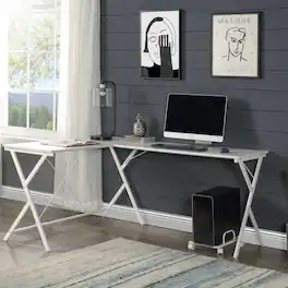 GOODSILO - L-Shaped Computer Desk with Metal Frame and Mobile CPU Holder for Compact Workspaces - White