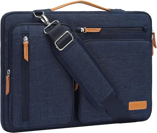 Front. mosiso - 360 Protective Laptop Shoulder Bag 13-13.3 inch for MacBook Pro 14 HP Dell Lenovo Asus Notebook - Navy Blue.