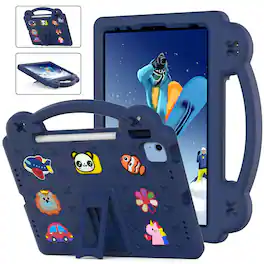 Dteck - For Apple iPad 11'' (A16 chip 2025)and iPad 10th 2022 Handle Grip Kickstand Shockproof Rugged Protective Case - Navyblue