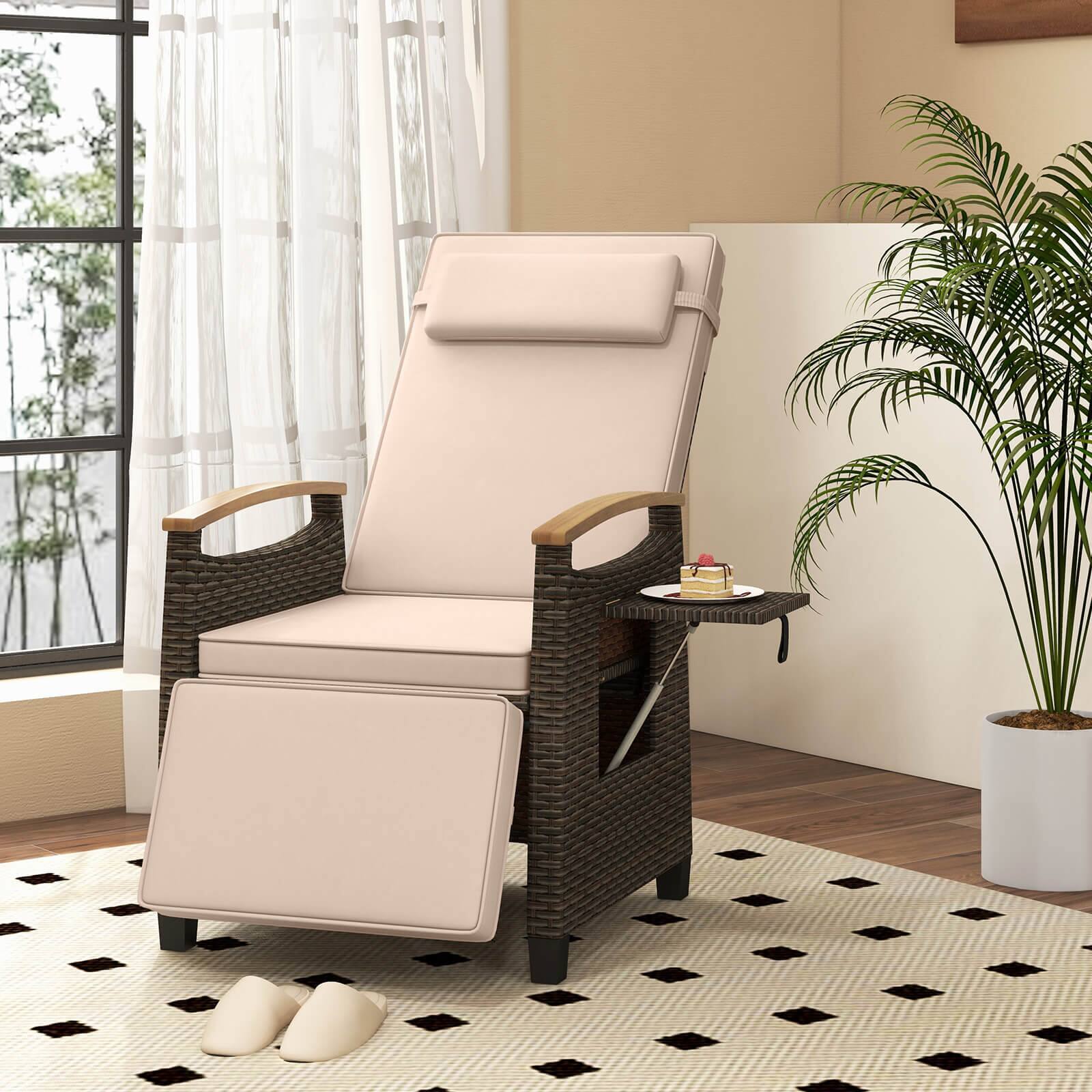 Alt View 1. Costway - Costway Patio Wicker Recliner Chair, Rattan Lounge Chair with Adjustable Backrest&Footrest - Mix Brown,Brown.
