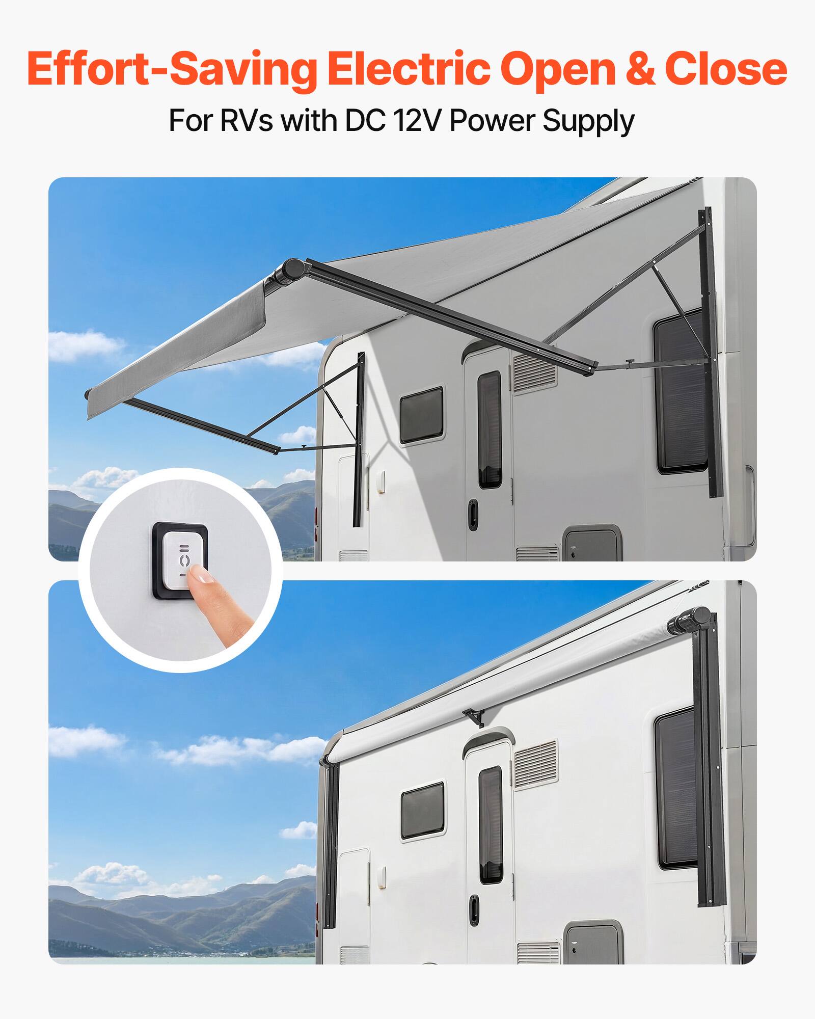 Effort-Saving Electric Open & Close  
For RVs with DC 12V Power Supply