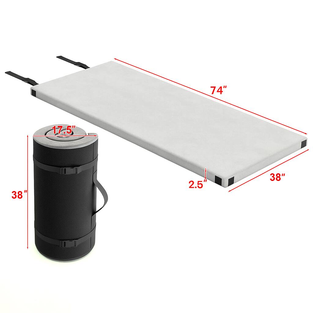 74" x 38" x 2.5"  
17.5" (diameter)