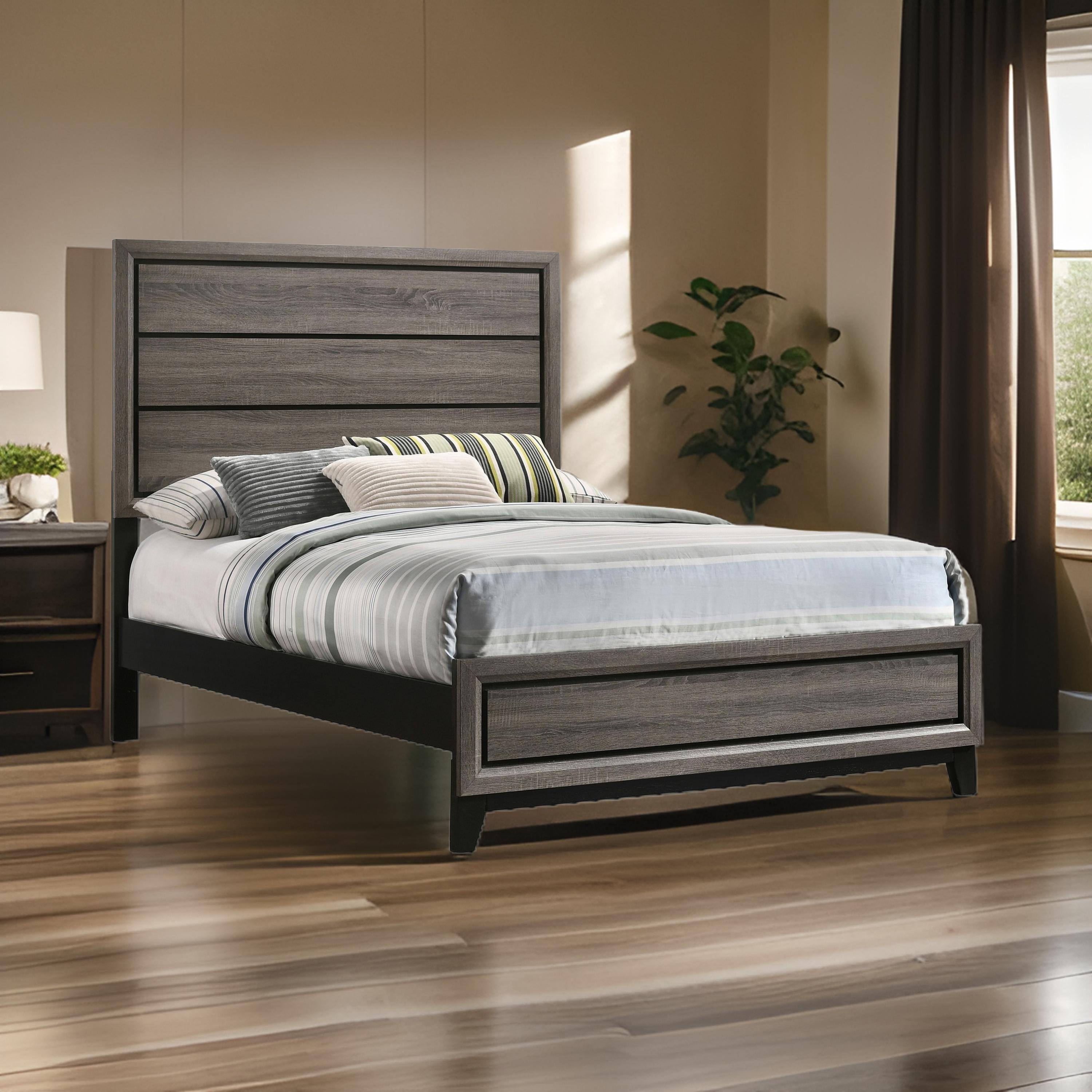 Alt View 5. Manhattan Lane - Mela Full Size Panel Bed, Groove Design, Tapered Legs - Gray, Black.
