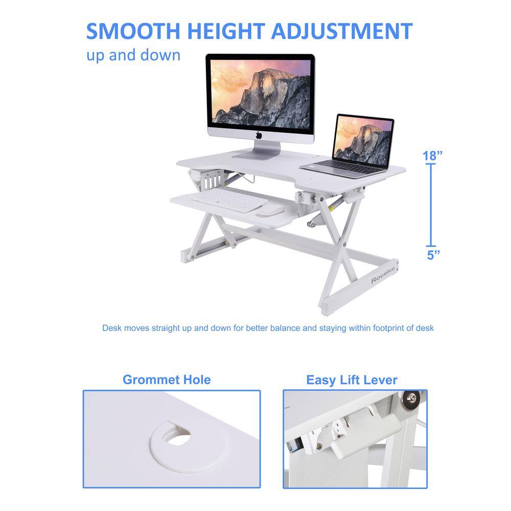 SMOOTH HEIGHT ADJUSTMENT  
up and down  

Desk moves straight up and down for better balance and staying within footprint of desk  

Grommet Hole  
Easy Lift Lever