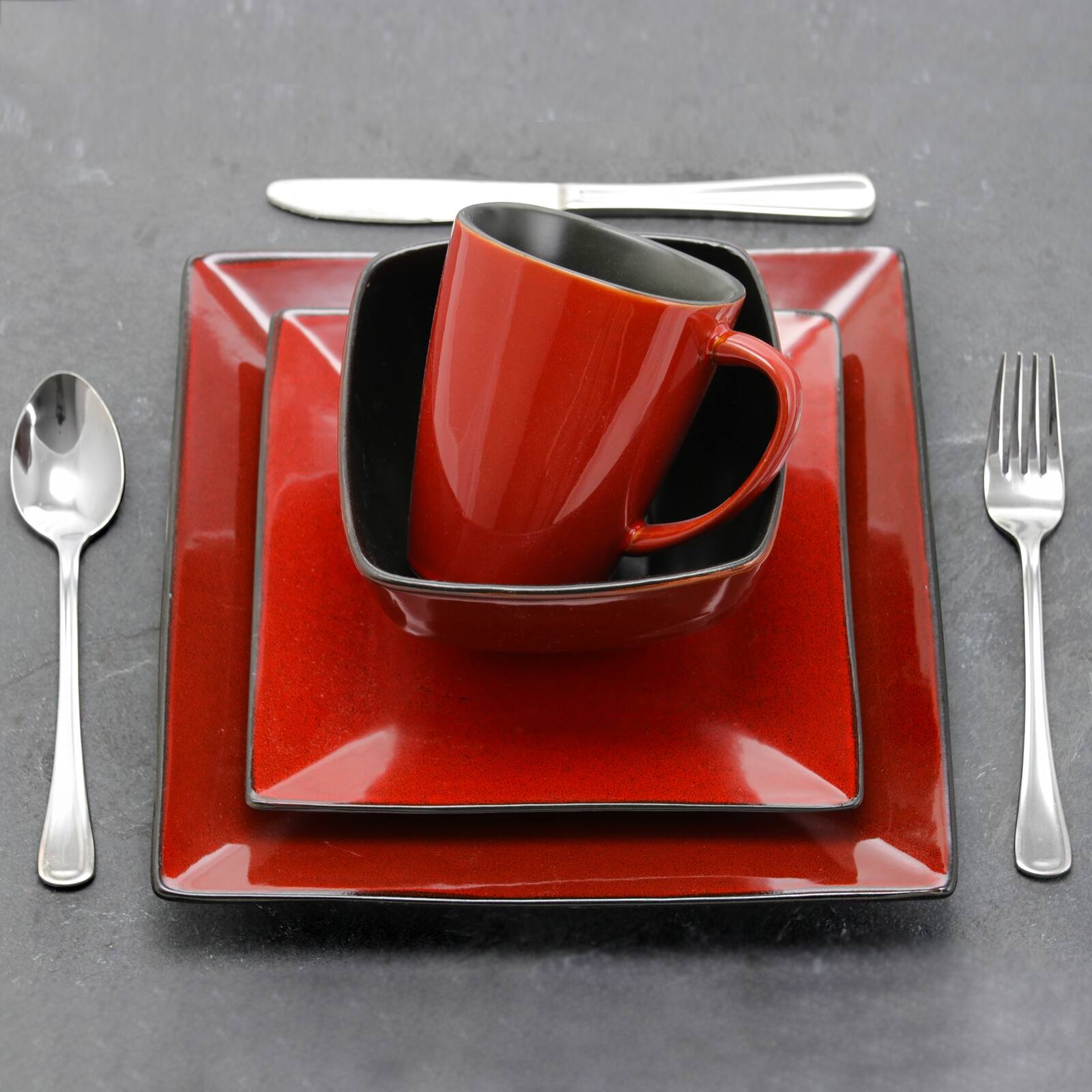 Alt View 3. Elama - Elama Harland Loft 16 Piece Modern Premium Stoneware set with Complete Setting for 4 - Red.