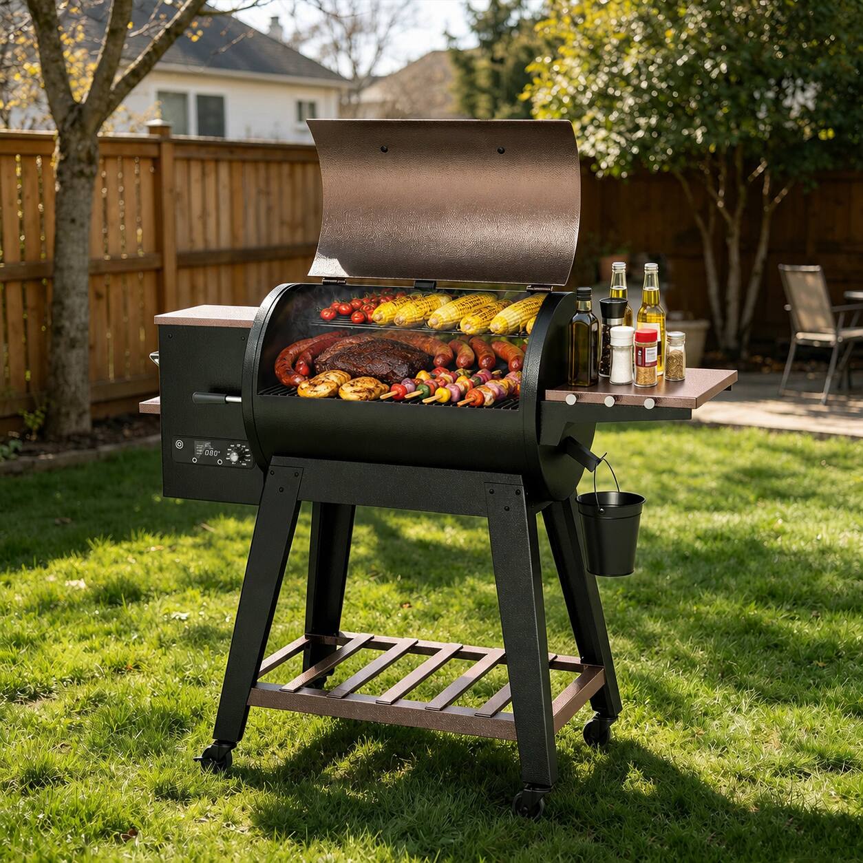Alt View 6. KingChii - Wood Pellet Grill & Smoker, Electric Smoker BBQ, 766 Sq. In. Capacity & 18.3 lb Hopper (Up to 500°F) - Brown.