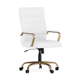 Emma + Oliver - High Back Executive Swivel Office Chair with Metal Frame and Arms - White LeatherSoft/Gold Frame