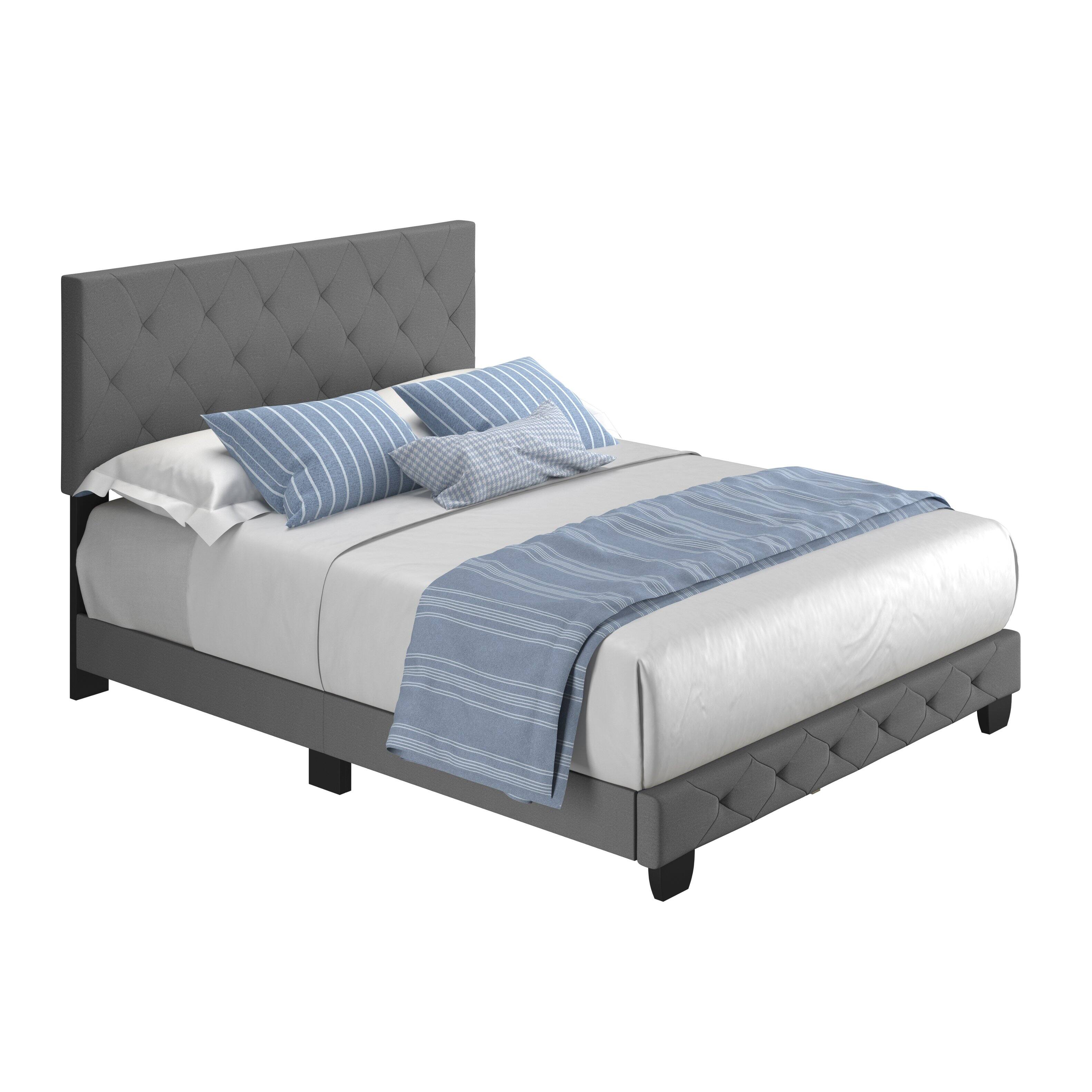Alt View 3. Boyd Sleep - Chloe Upholstered Platform Bed Frame, 14 Slat Wood Support System, Queen - Gray.